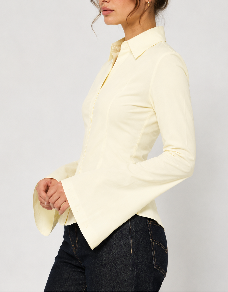 Butter Yellow Flare Sleeves Corset LaceBack Shirt