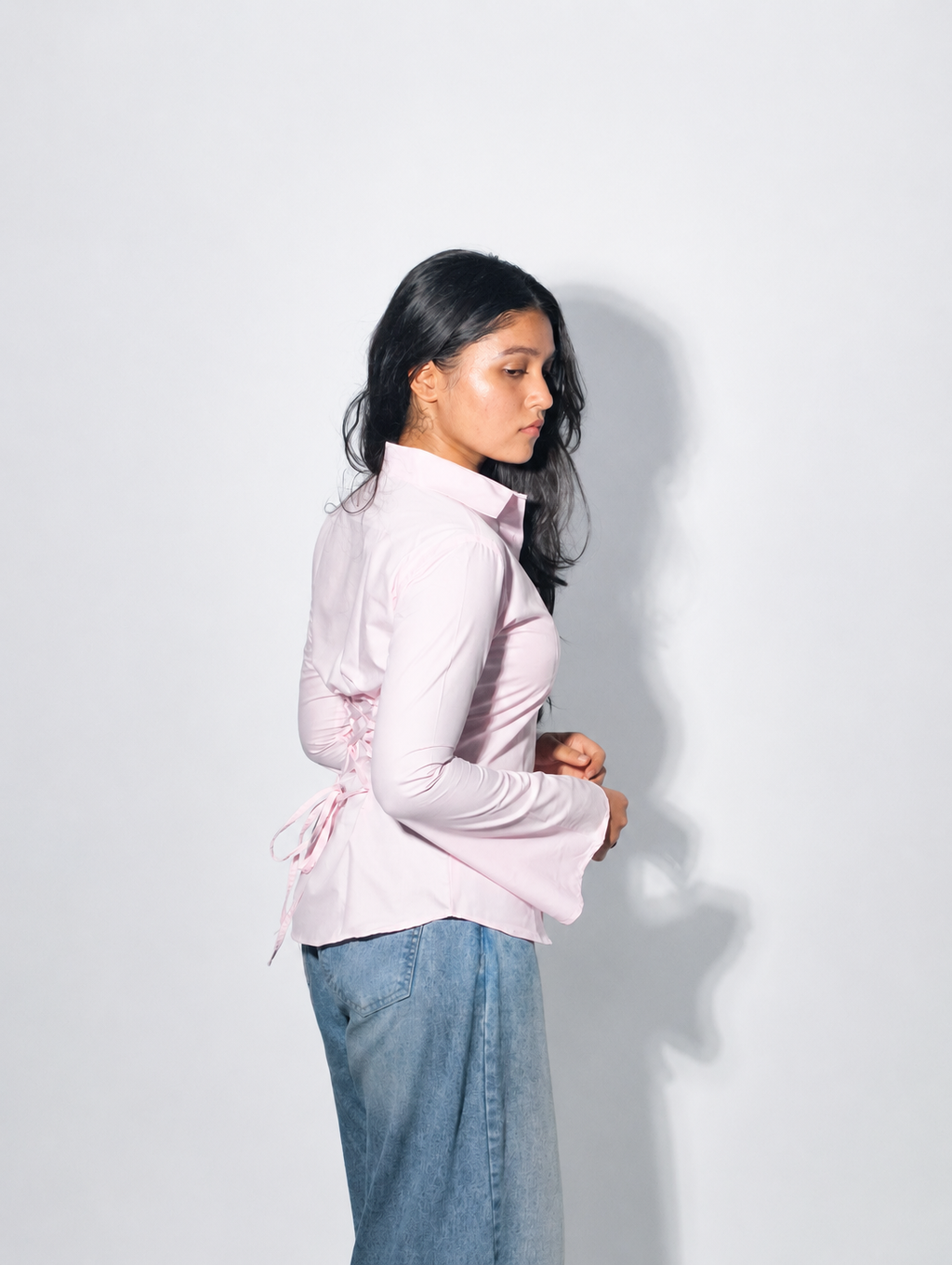 Pretty Pink Fitted Corset Shirt With Flare sleeves