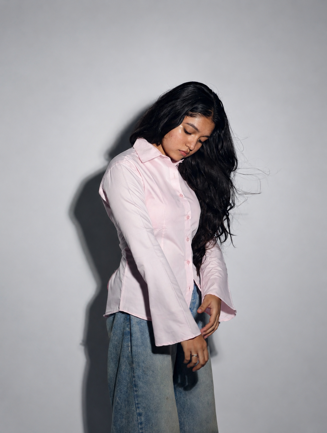 Pretty Pink Fitted Corset Shirt With Flare sleeves