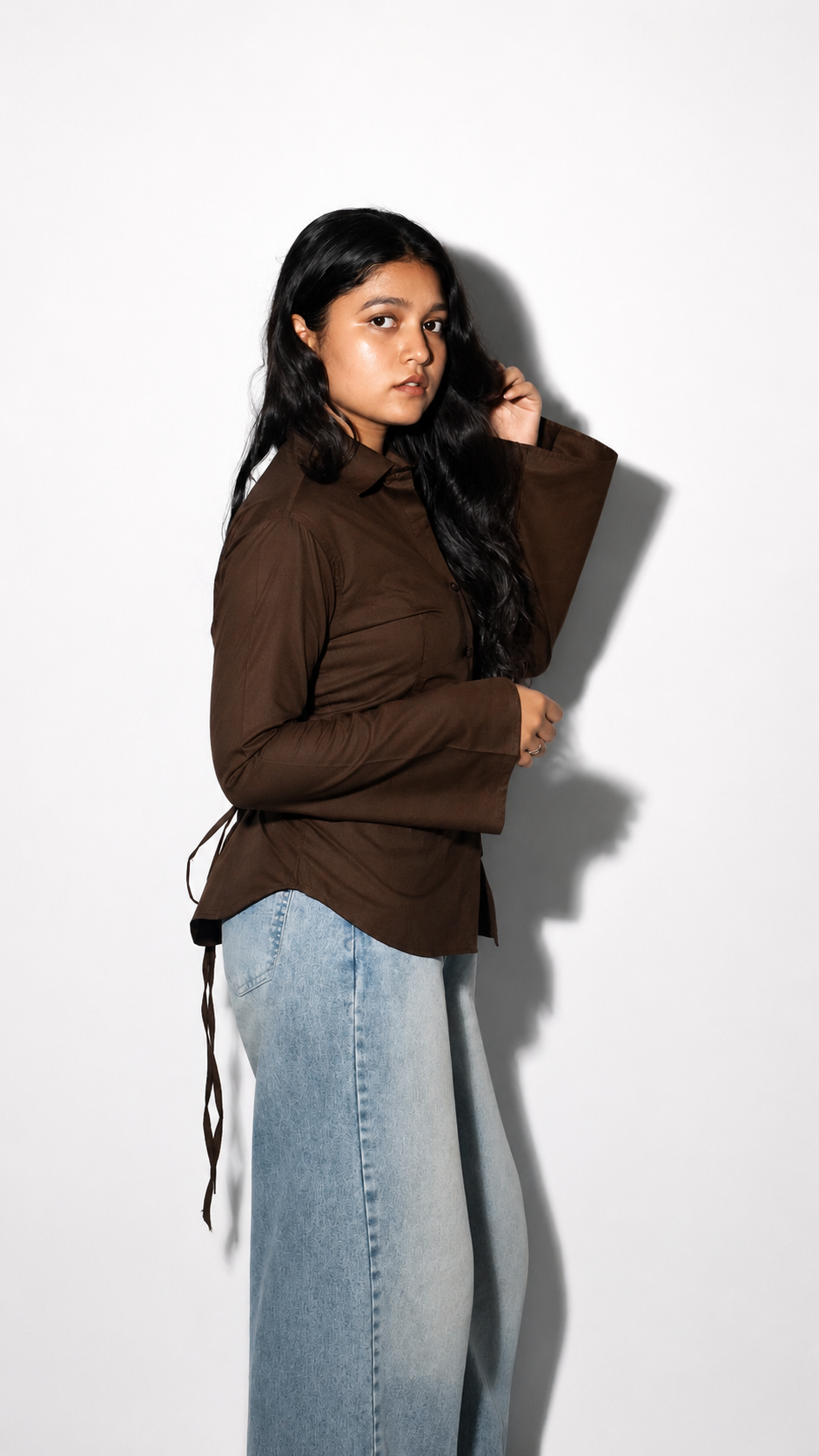 Coco Dark Brown Fitted Flare Corset Shirt