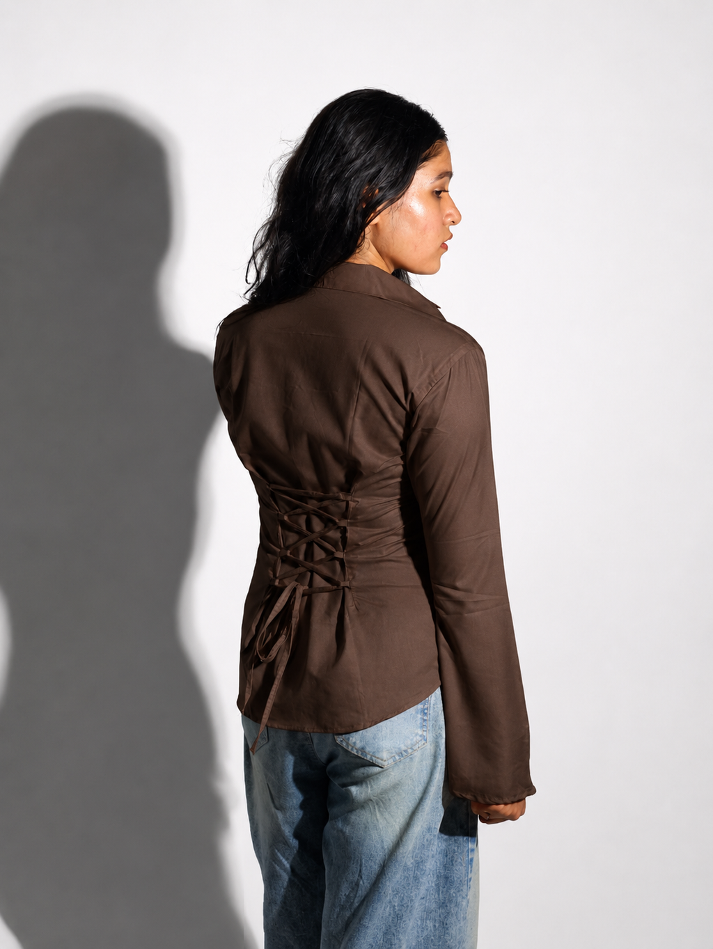 Coco Dark Brown Fitted Flare Corset Shirt