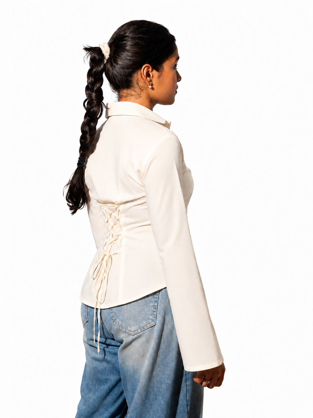 Butter Yellow Flare Sleeves Corset LaceBack Shirt
