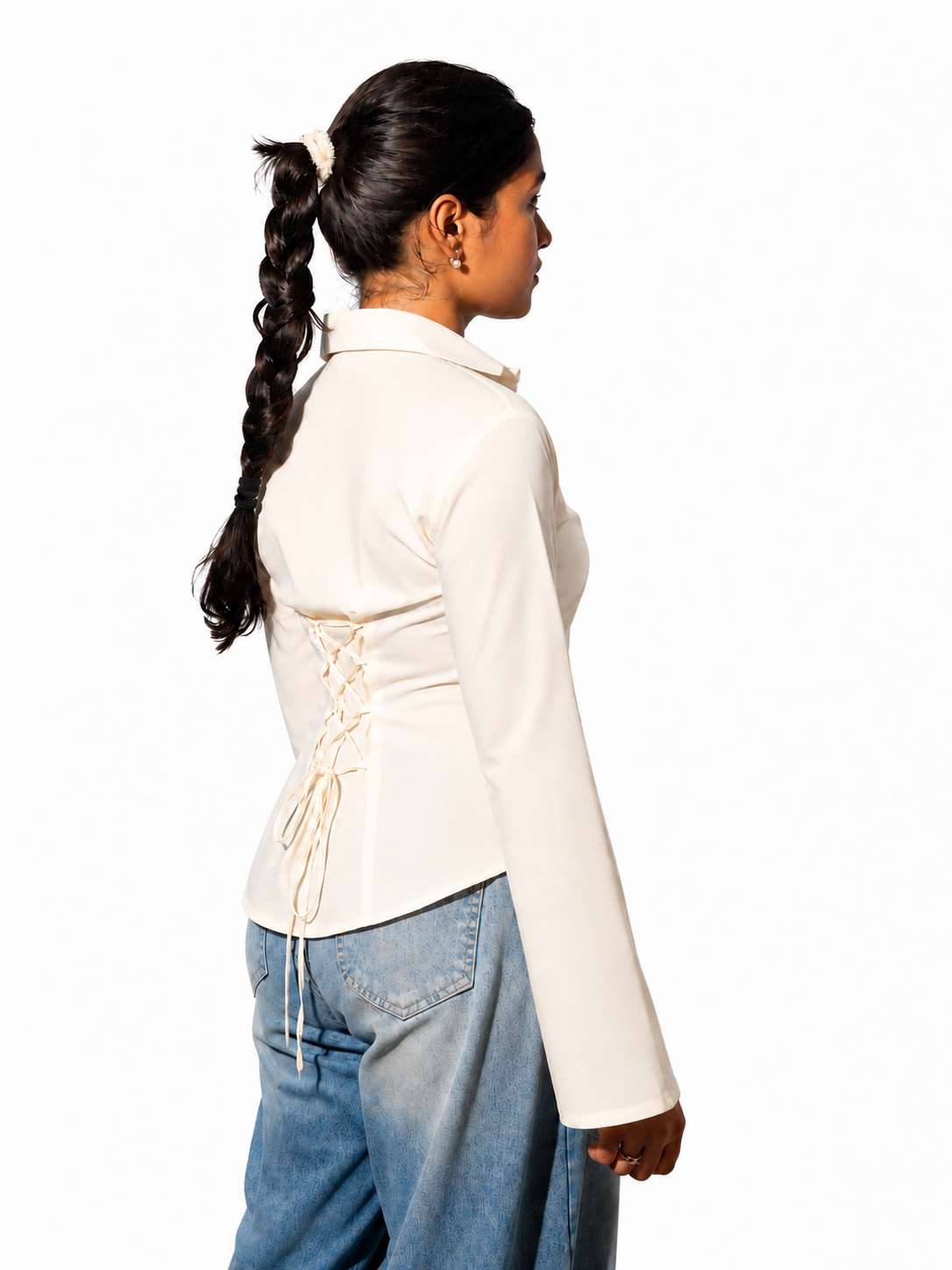 Butter Yellow Flare Sleeves Corset LaceBack Shirt