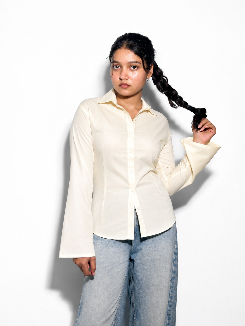 Butter Yellow Flare Sleeves Corset LaceBack Shirt