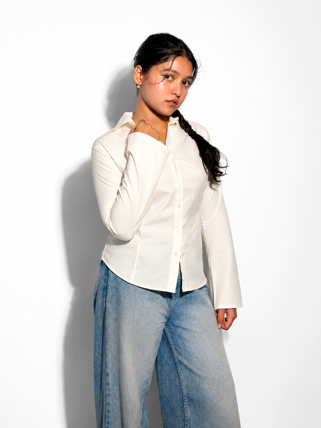 Butter Yellow Flare Sleeves Corset LaceBack Shirt