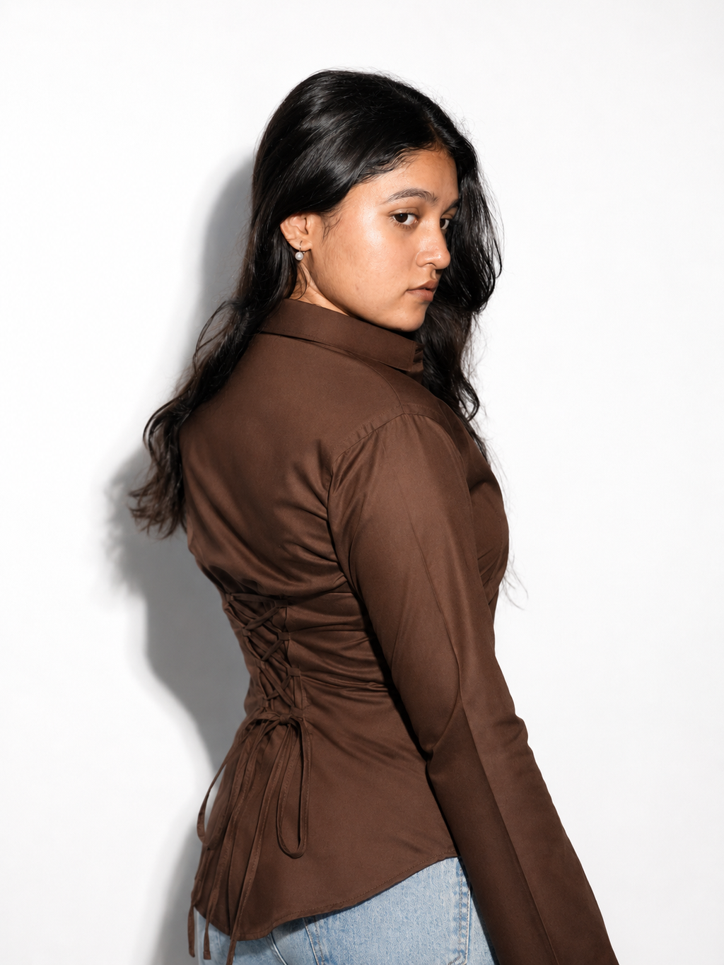 Coco Dark Brown Fitted Flare Corset Shirt