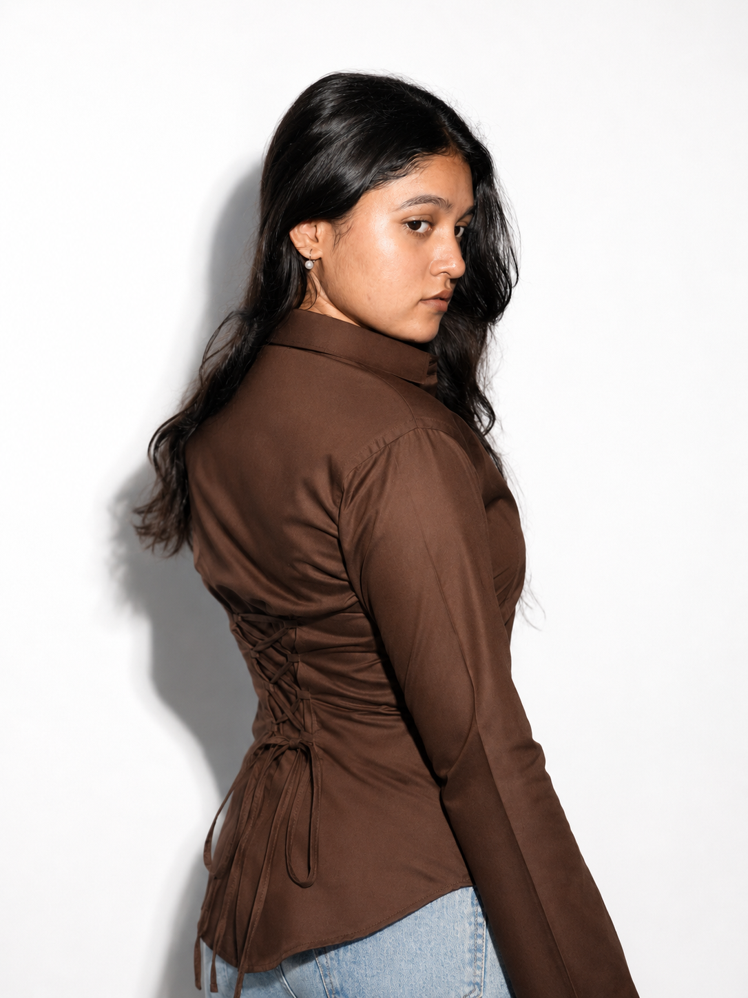 Coco Dark Brown Fitted Flare Corset Shirt