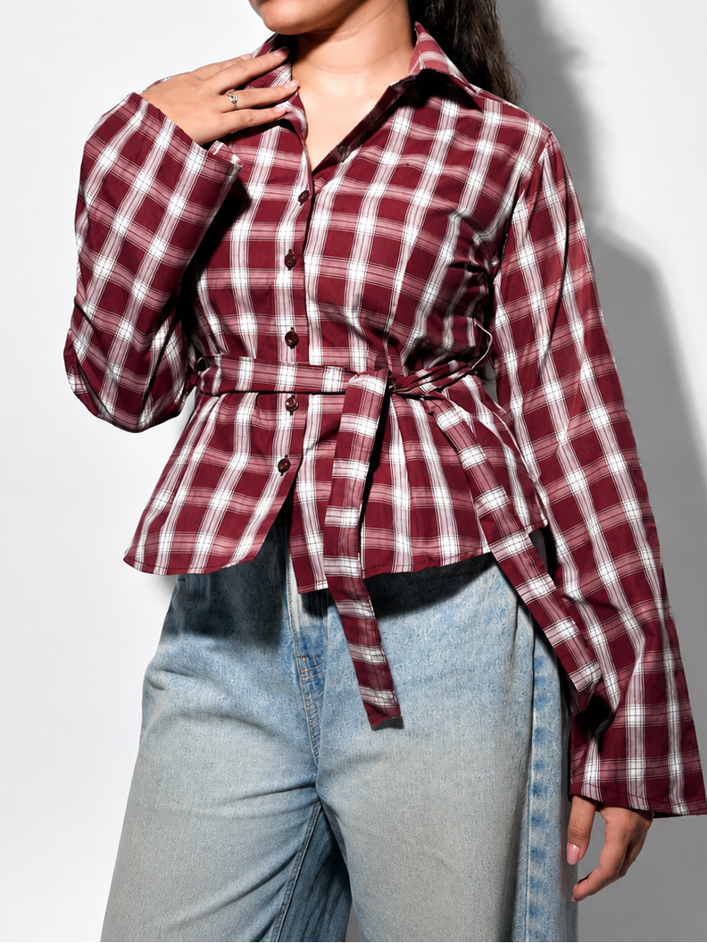 Vintage Wine Plaid Shirt