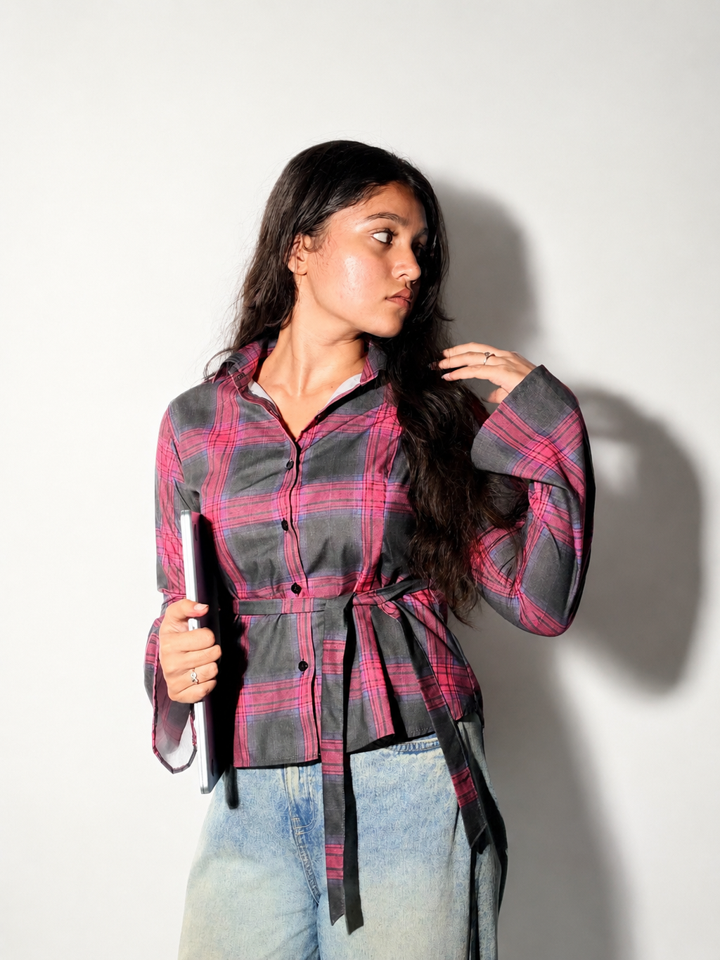 Gray Blushline Knot Checks Shirt