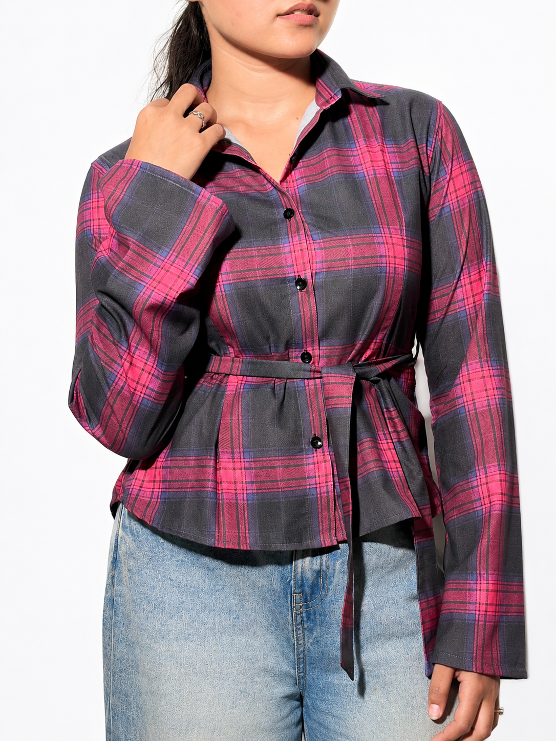 Gray Blushline Knot Checks Shirt