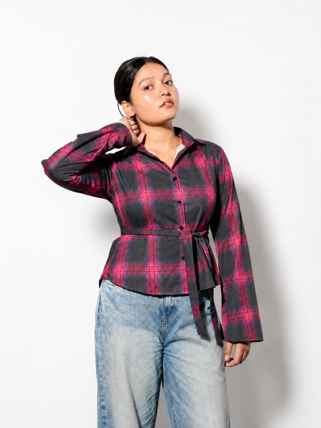 Gray Blushline Knot Checks Shirt