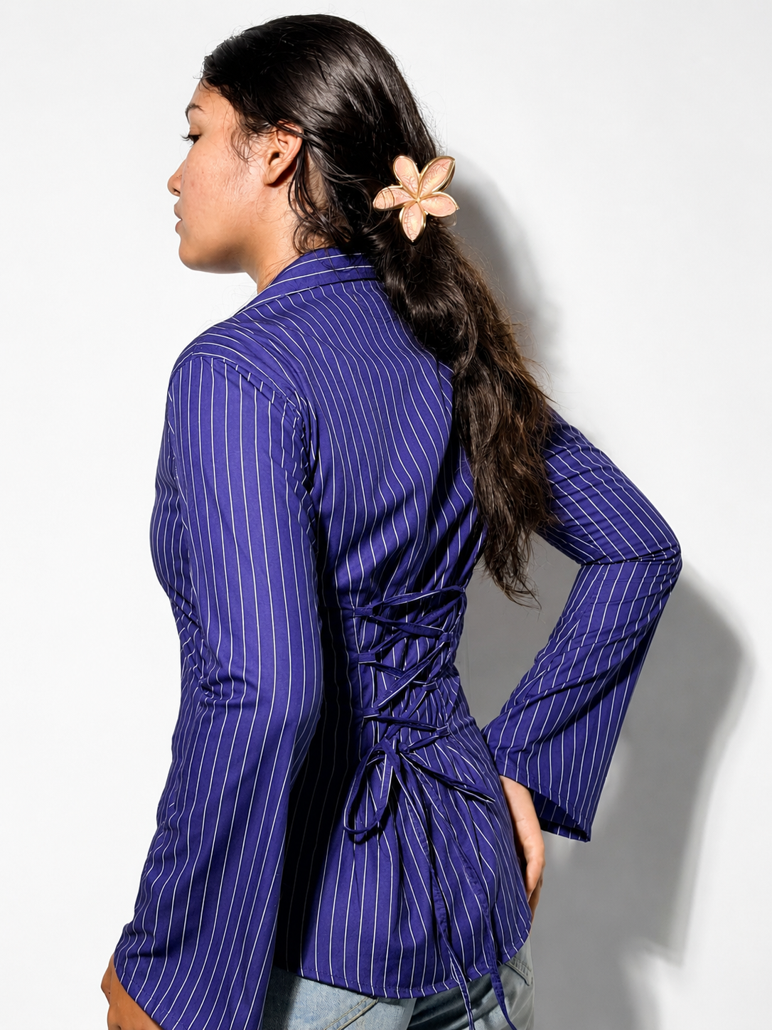 Navy Blue Hour Fitted Laceback Corset Shirt