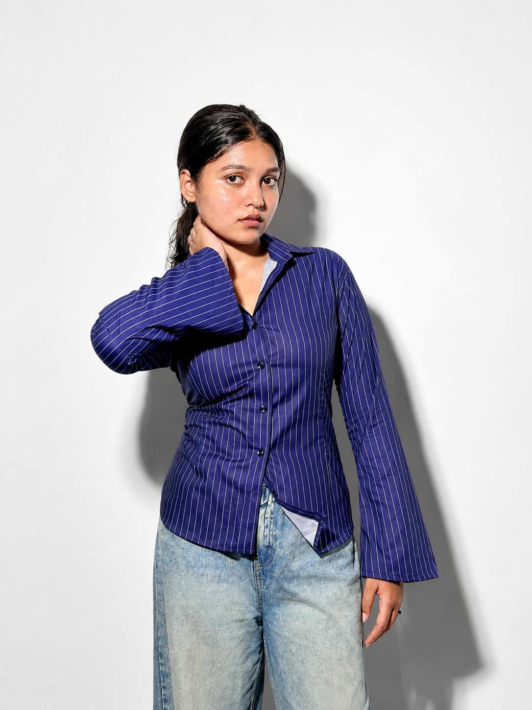 Navy Blue Hour Fitted Laceback Corset Shirt