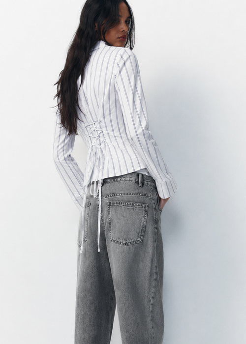 Aura White Pinestripe Fitted Laceback Corset Shirt