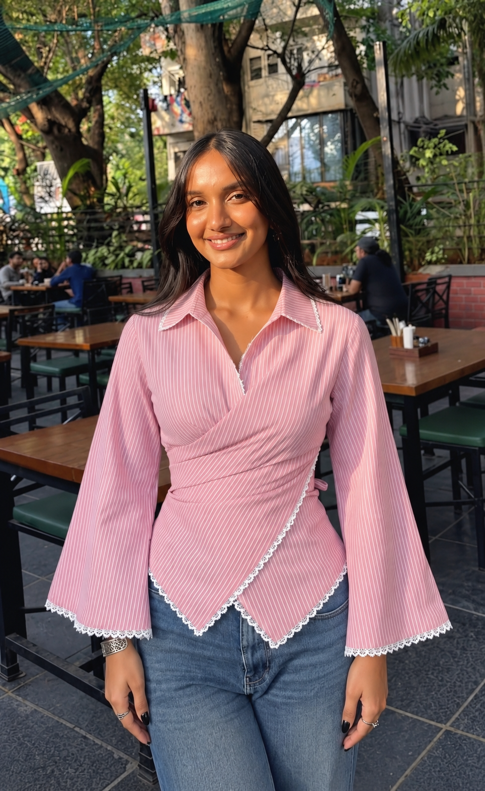 Rose Line Wrap Fittted Shirt