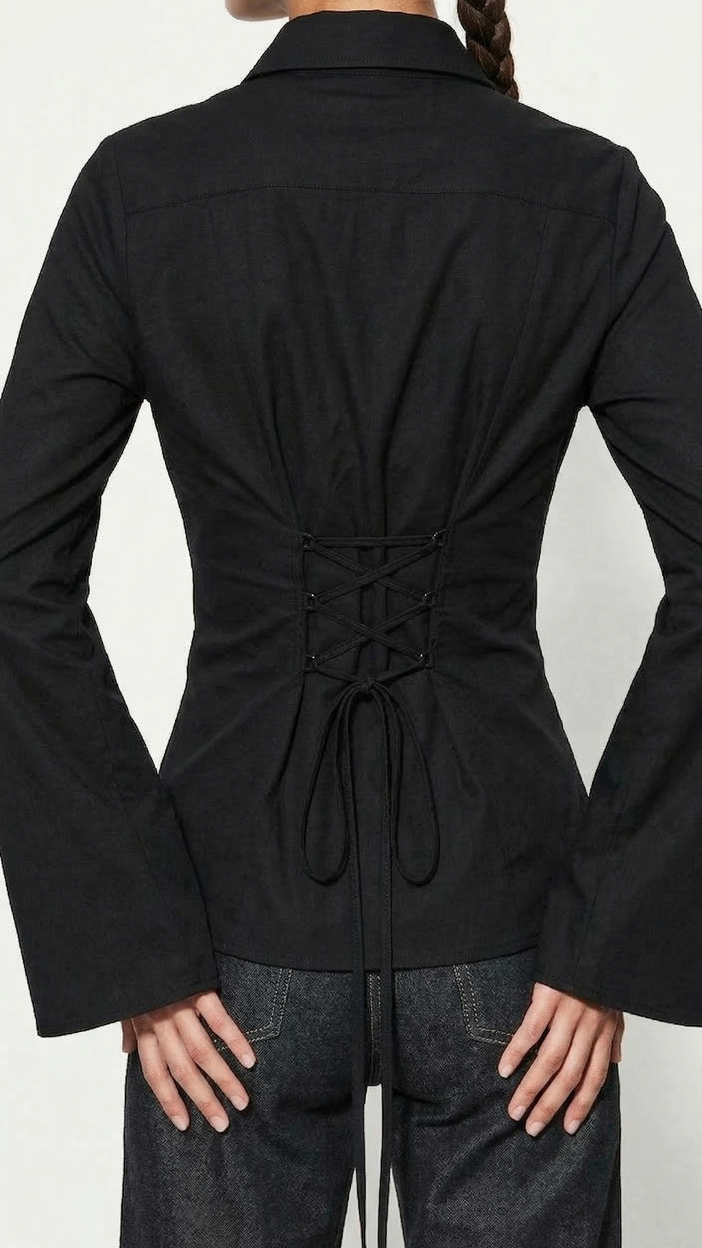 Moonless Curve Shirt Black Fitted Corset Shirt With Flare Sleeves