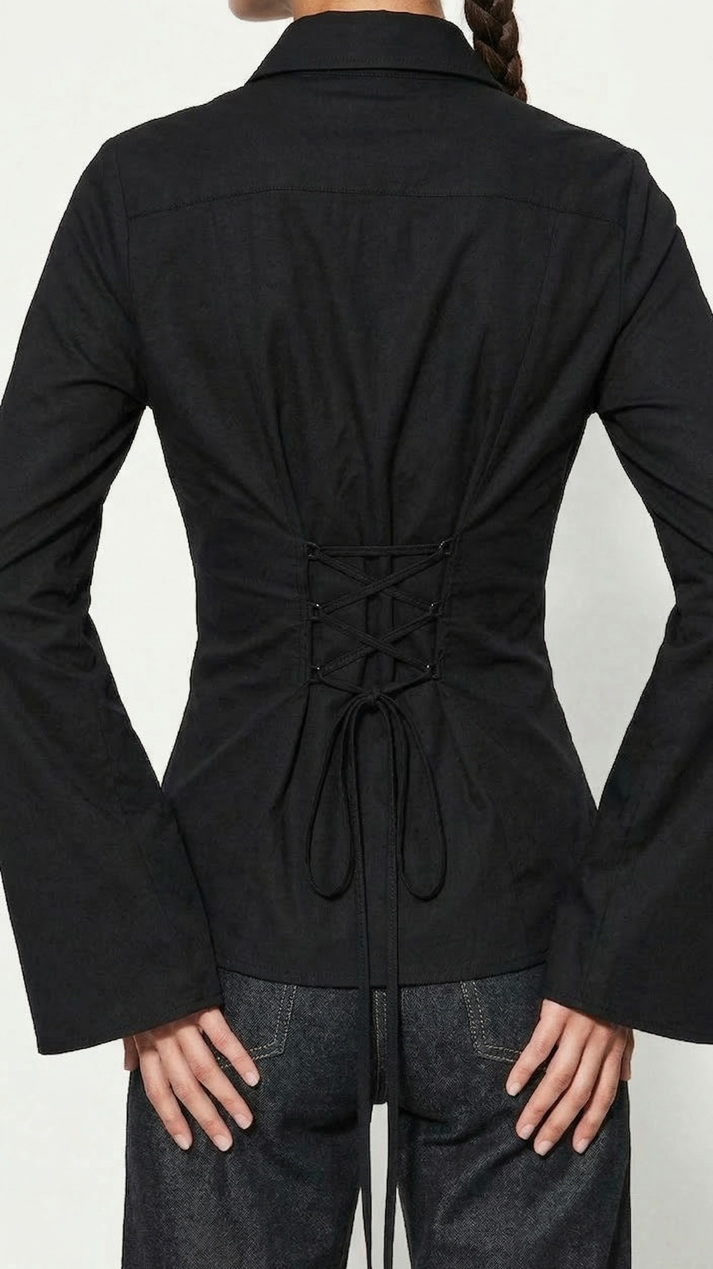 Moonless Curve Shirt Black Fitted Corset Shirt With Flare Sleeves