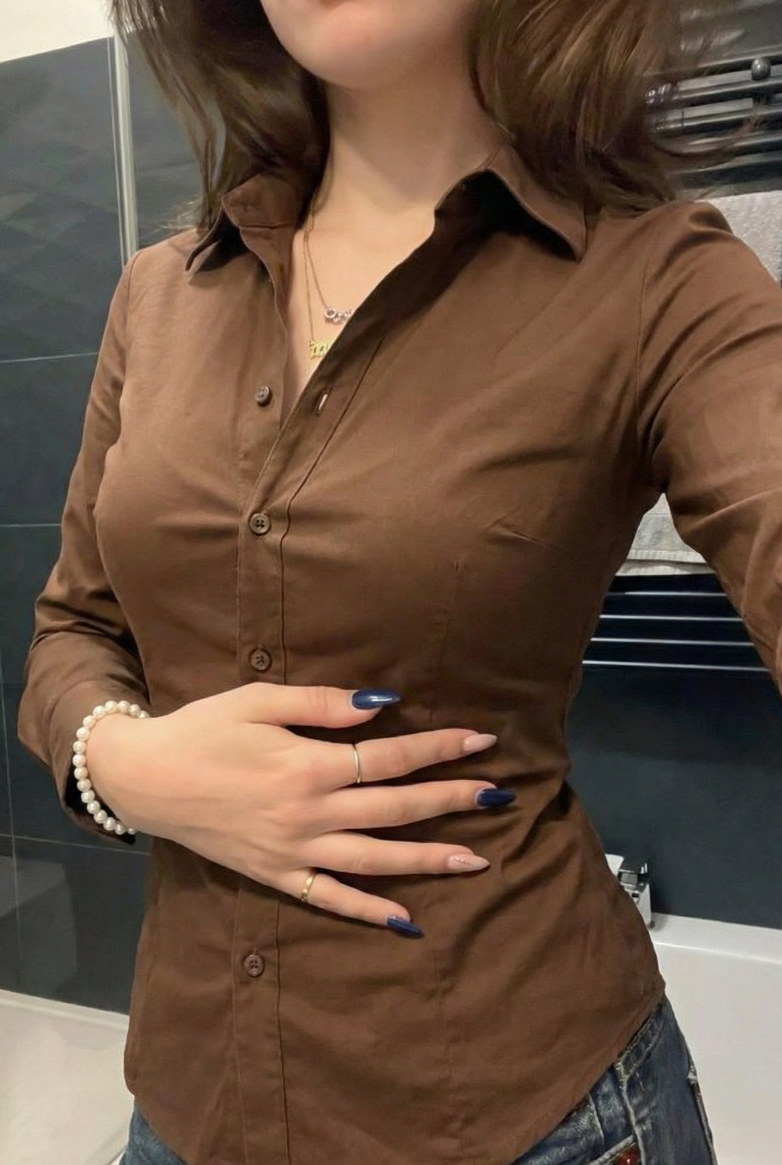 Espresso Brown Fitted Corset laceback shirt by formals