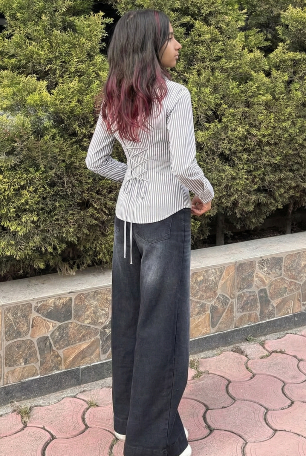Everyday Grey Stripe Fitted Corset Shirt by Formals