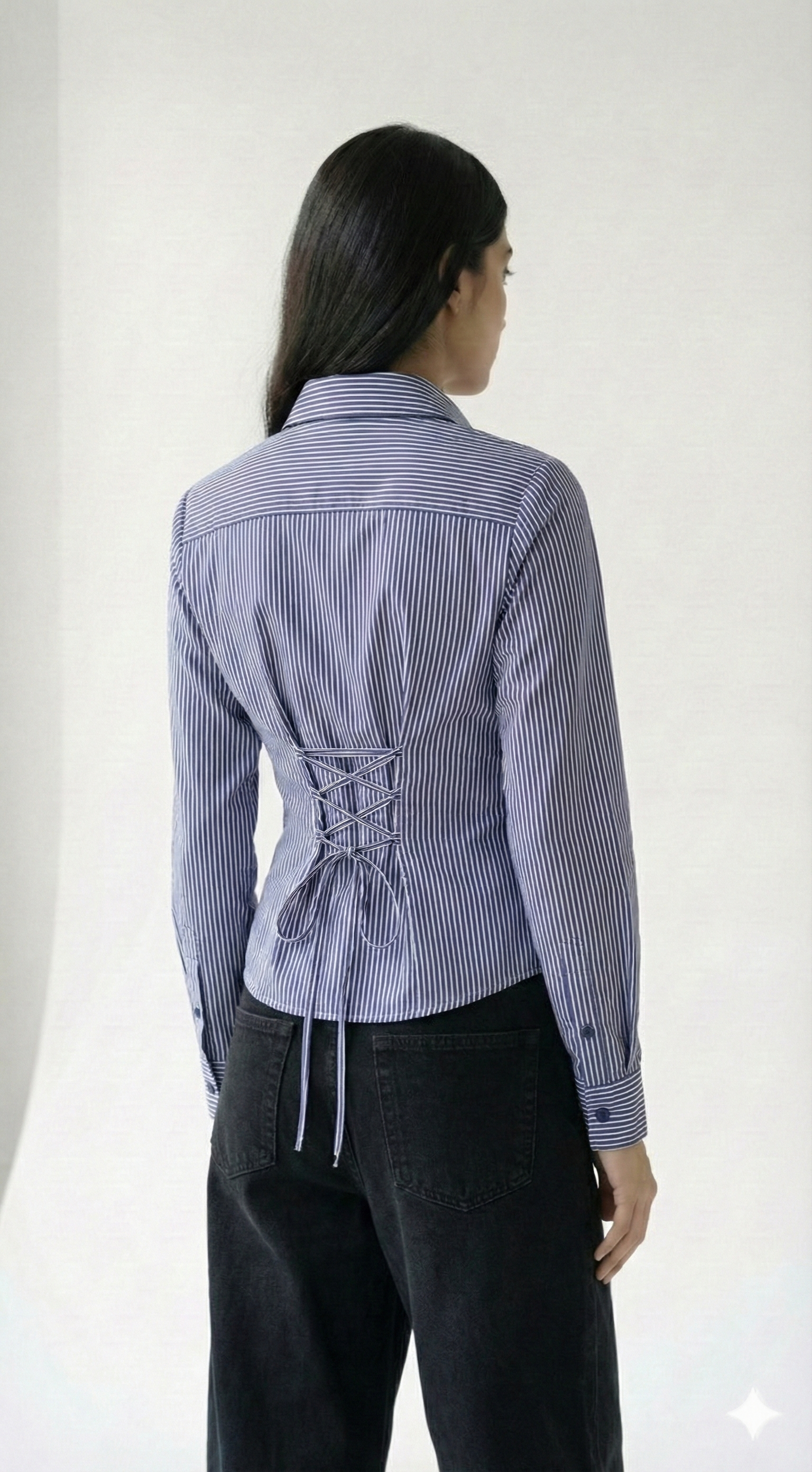 Dark Blue Pinstripe Fitted Corset Shirt by Formals