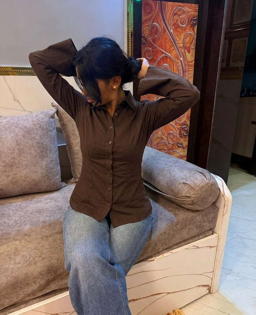 Coco Dark Brown Fitted Flare Corset Shirt