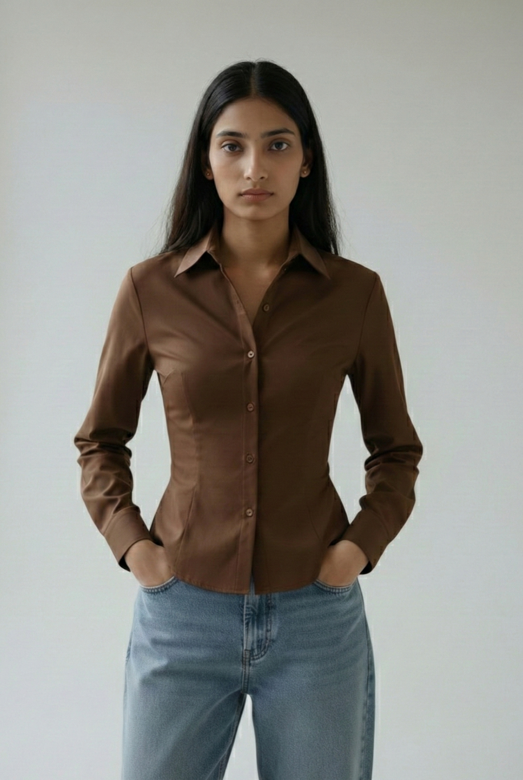 Espresso Brown Fitted Corset laceback shirt by formals