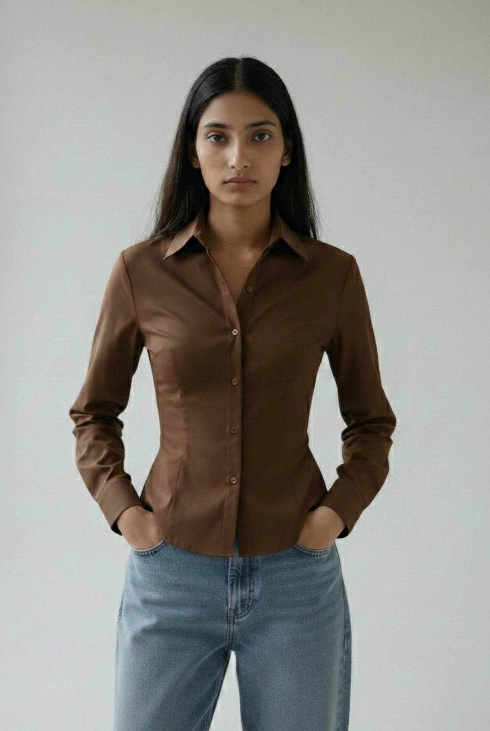 Espresso Brown Fitted Corset laceback shirt by formals