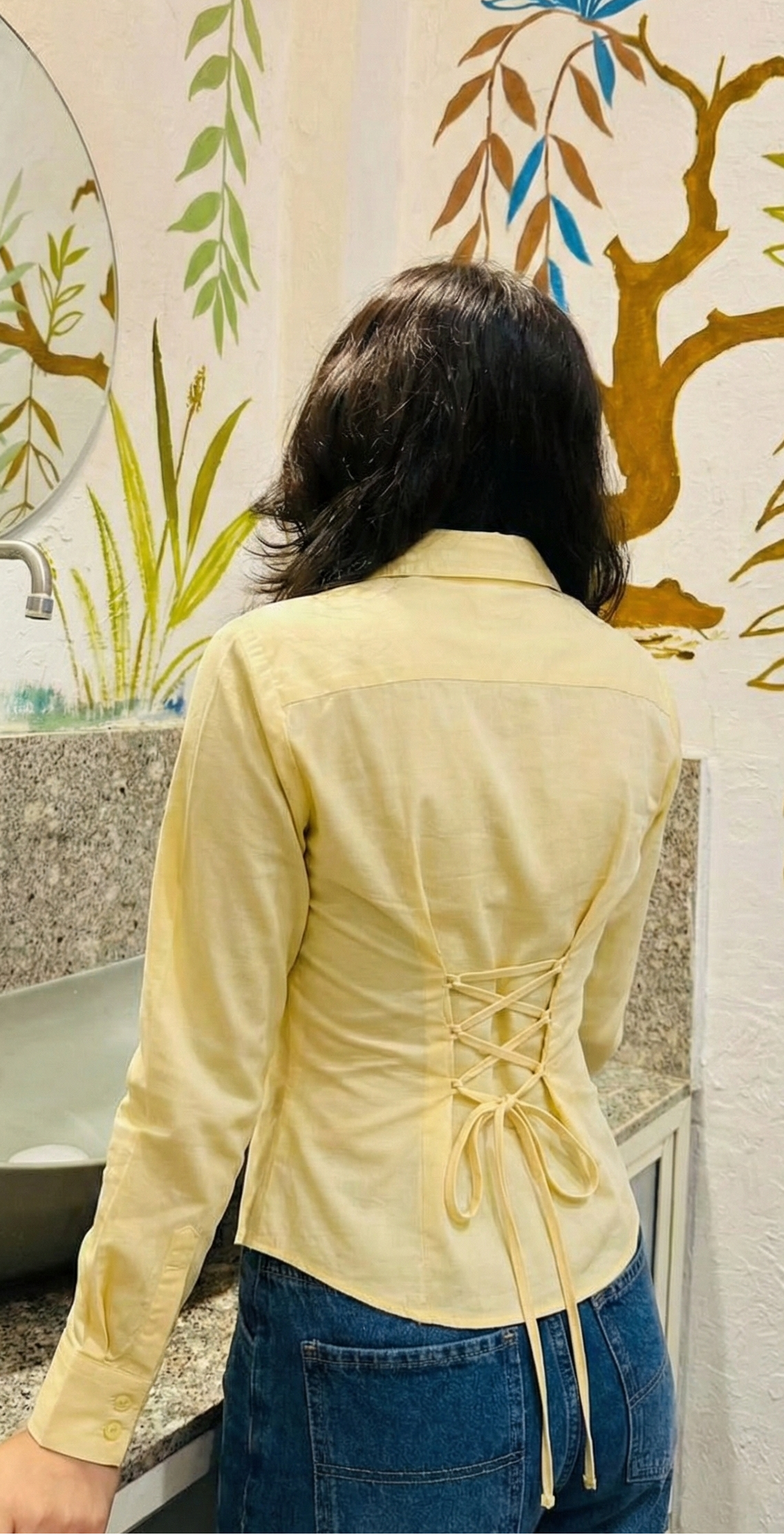 Lemon Bloom Fitted Laceback Corset Shirt By FORMALS