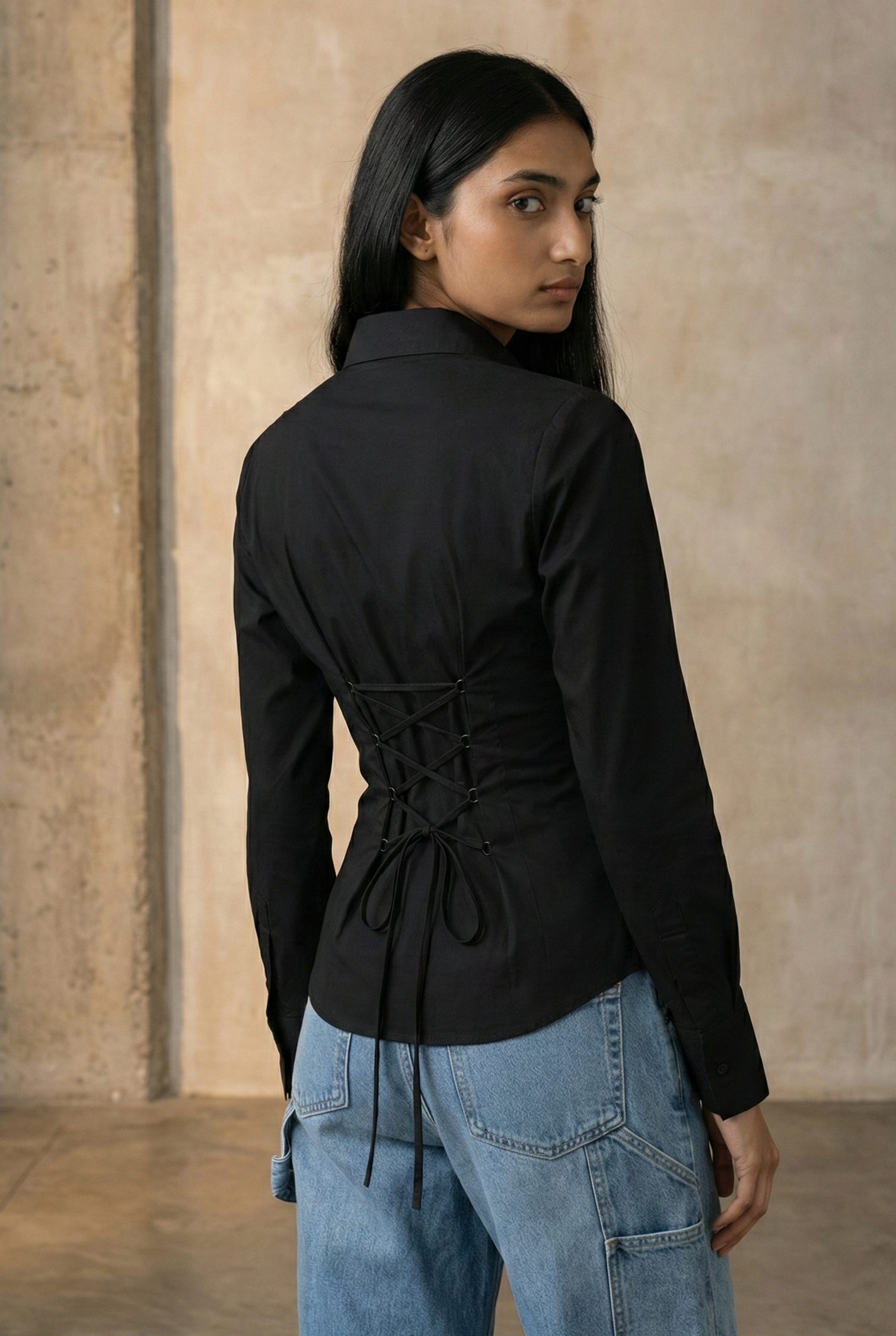 Black LaceBack Fitted Corset Shirt by Formals