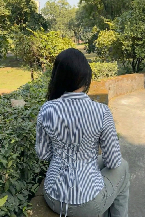 Blue Stripe Classic Fitted Corset Shirt by Formals