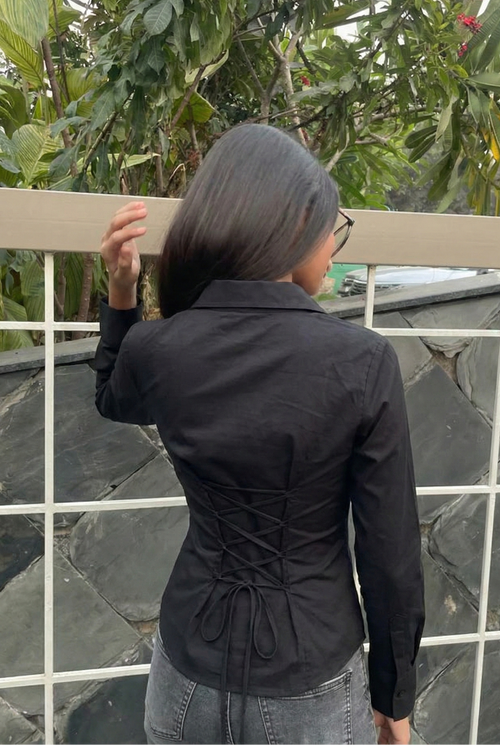 Black LaceBack Fitted Corset Shirt by Formals