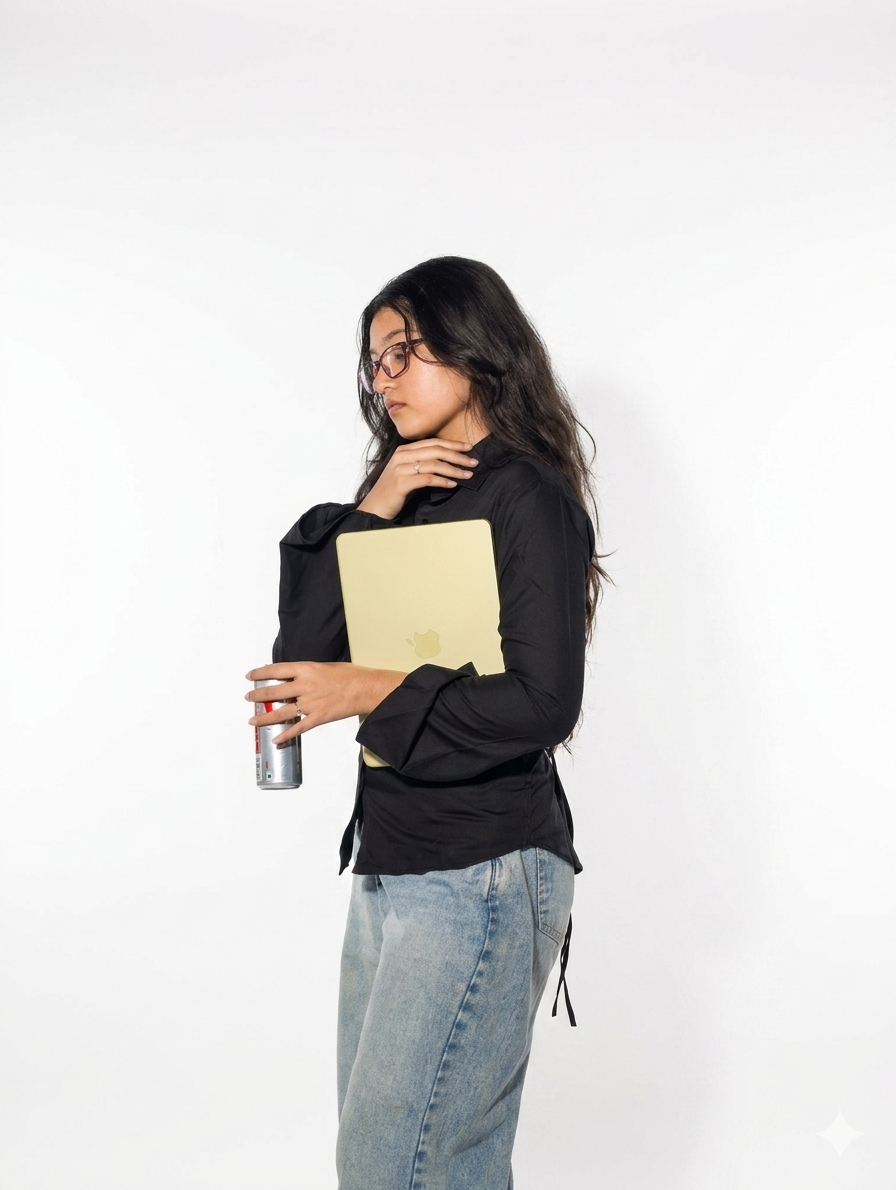 Moonless Curve Shirt Black Fitted Corset Shirt With Flare Sleeves