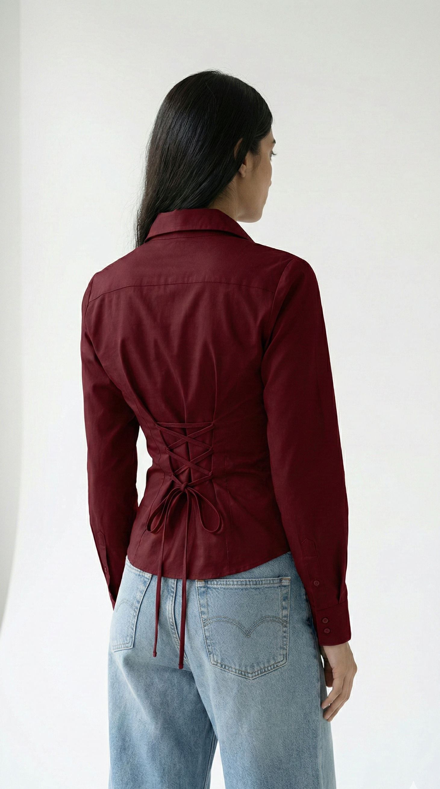 Wine Elegance Fitted Laceback Corset Shirt By Formals
