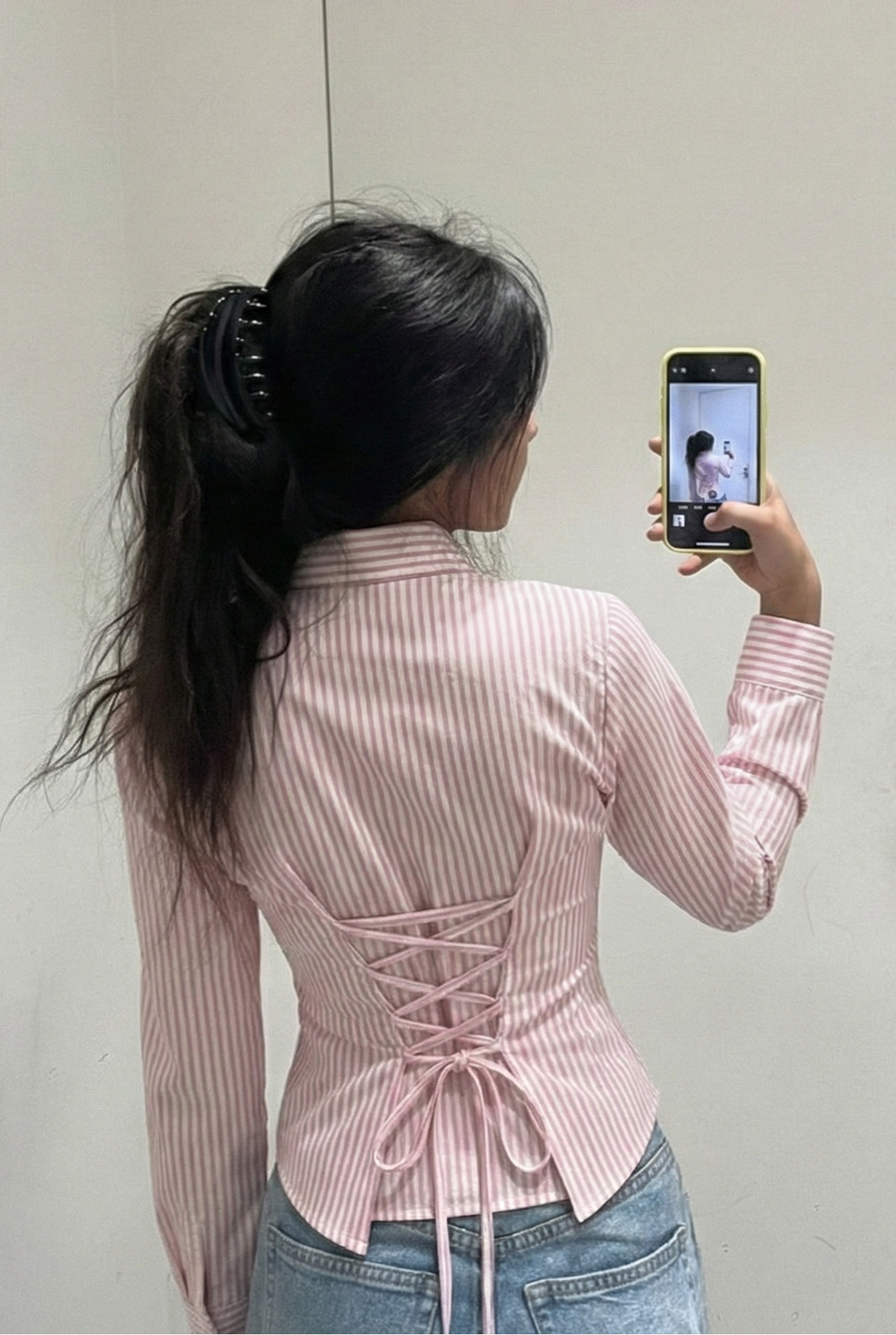 Pink Stripe Twist Fitted Corset Shirt by Formals