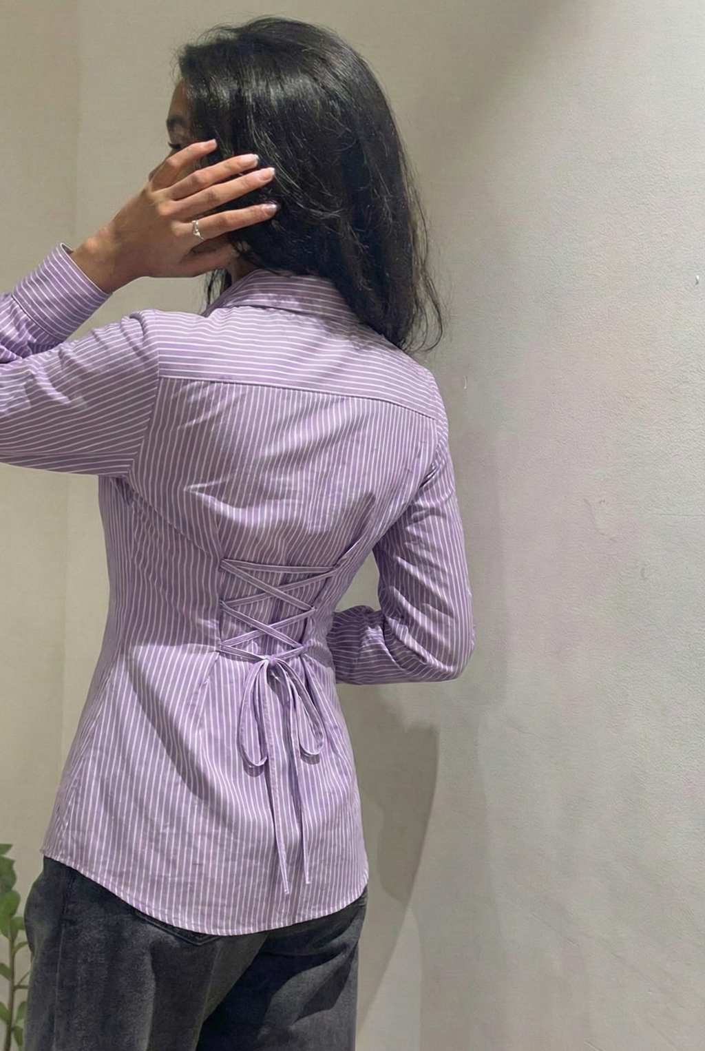 Lavender Stripe Fitted Corset Shirt By FORMALS