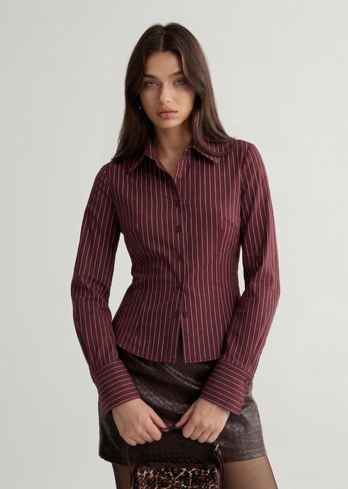 Amarone Marron Pinstripe Fitted Corset Shirt