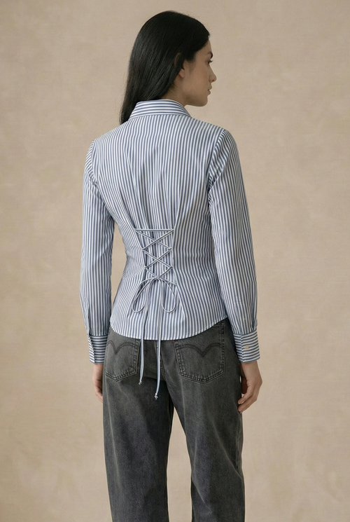 Blue Stripe Classic Fitted Corset Shirt by Formals