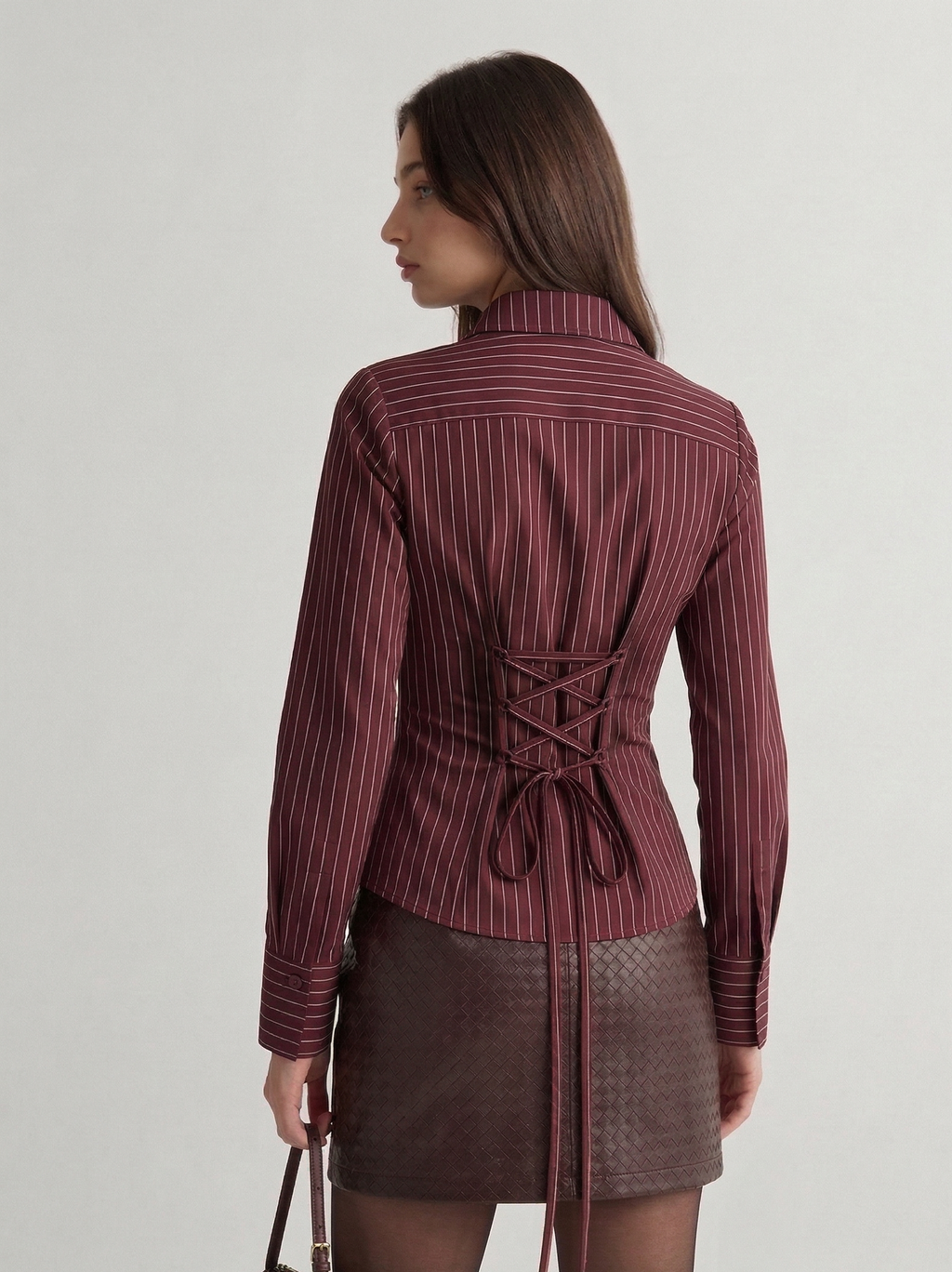 Amarone Marron Pinstripe Fitted Corset Shirt