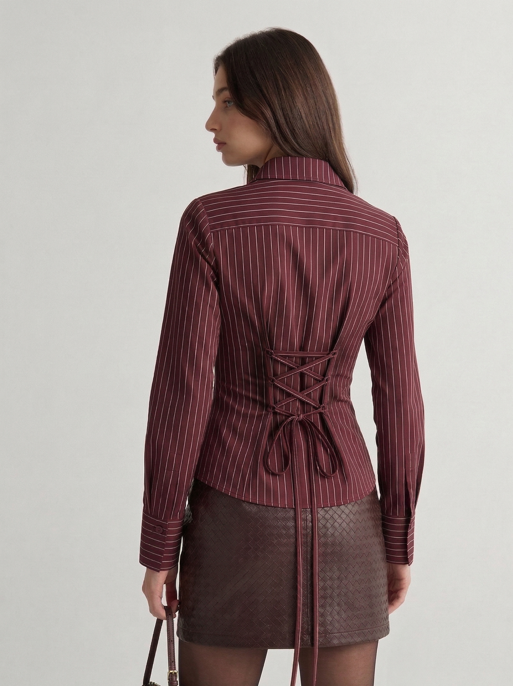 Amarone Marron Pinstripe Fitted Corset Shirt