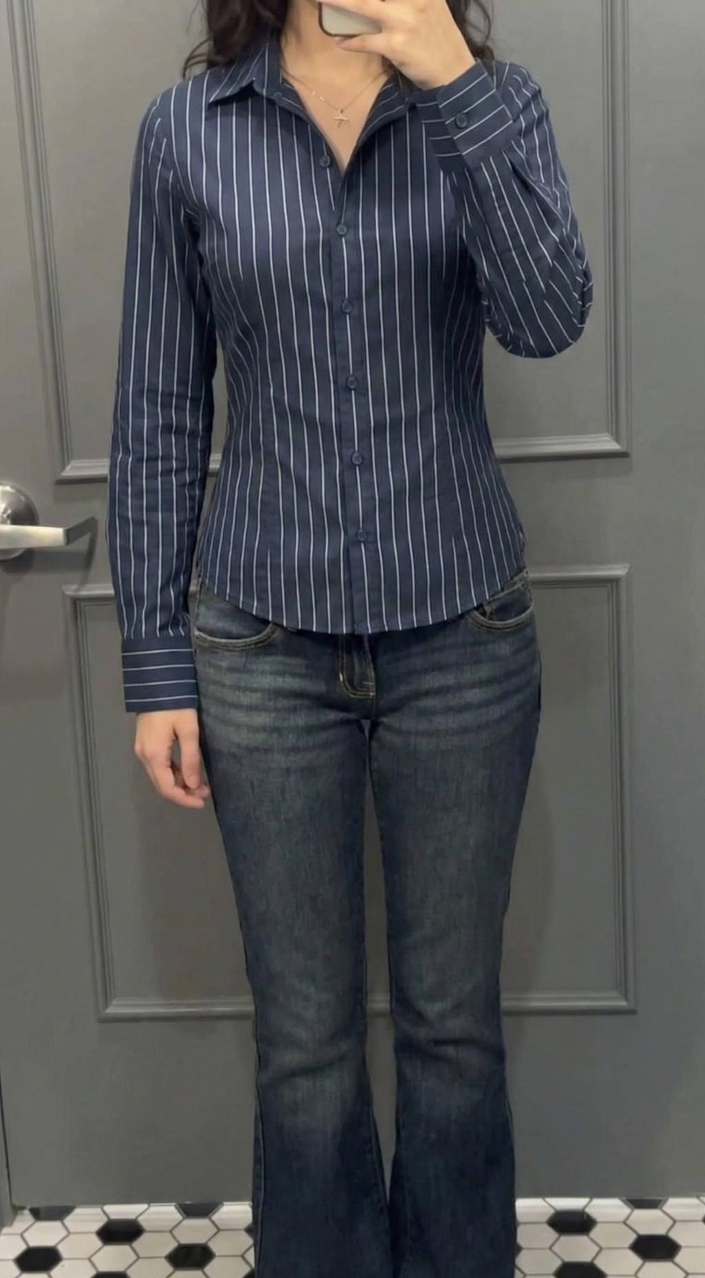 Navy Blue Hour Fitted Laceback Corset Shirt