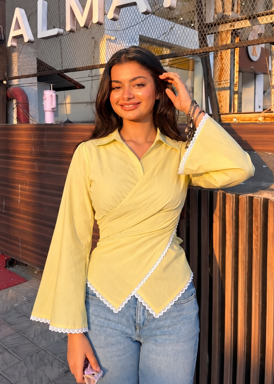 Saffron Glow Wrap Fitted Shirt