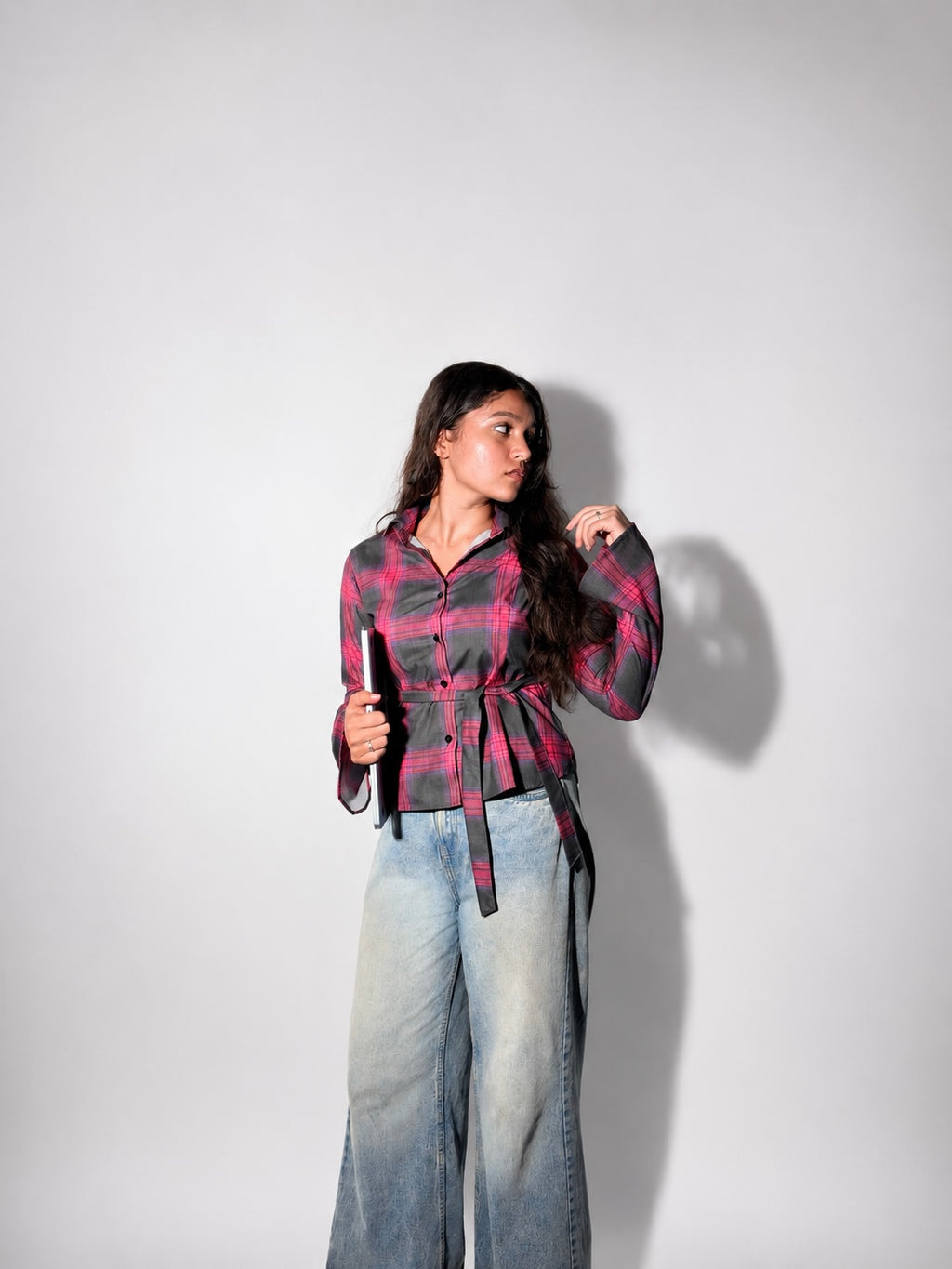 Gray Blushline Knot Checks Shirt