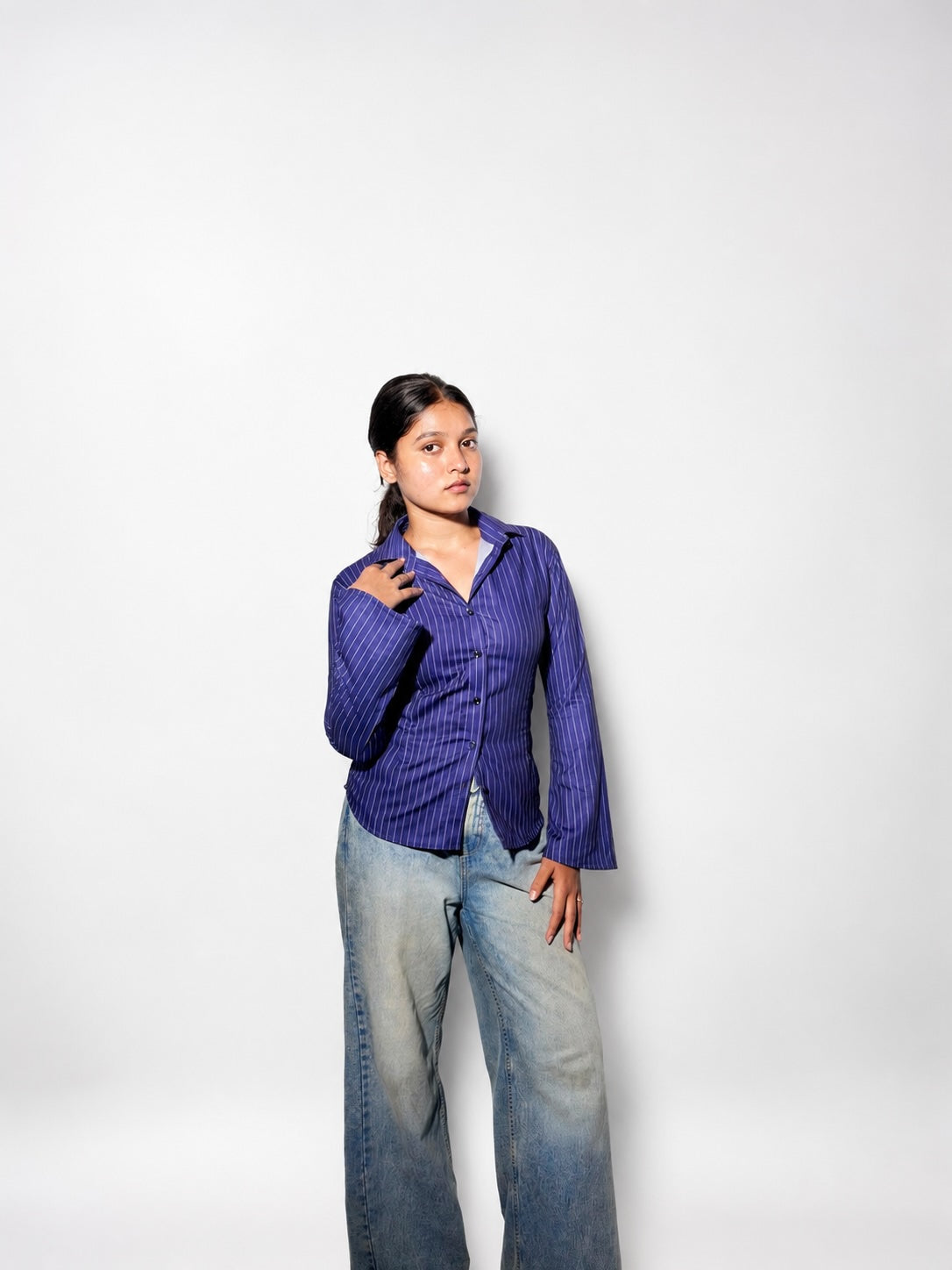 Navy Blue Hour Fitted Laceback Corset Shirt