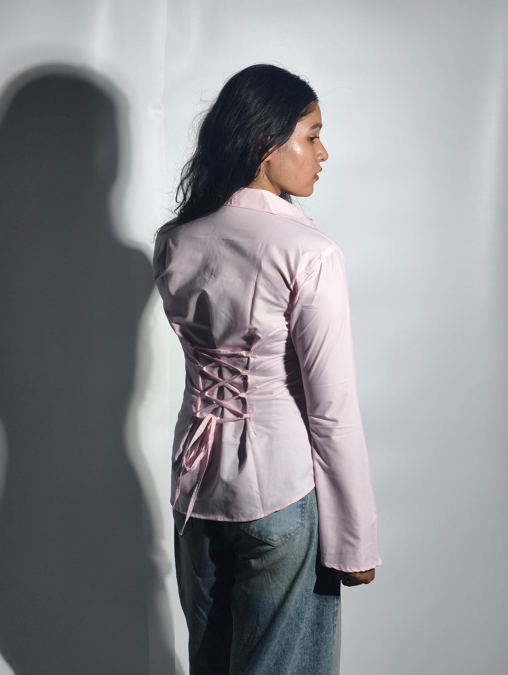 Pretty Pink Fitted Corset Shirt With Flare sleeves