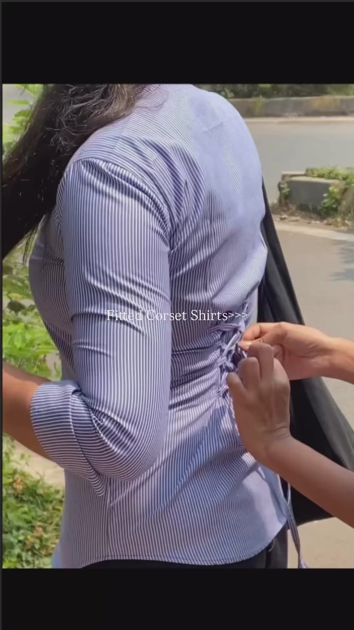 Amarone Marron Pinstripe Fitted Corset Shirt